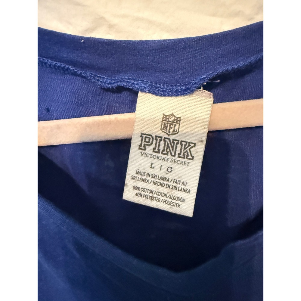 PINK Victorias Secret NFL NY Giants Pride V-Neck T-Shirt Blue Womens Large L - Picture 2 of 3